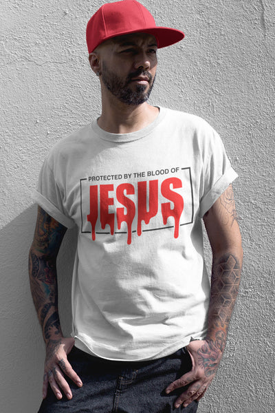 Protected by the Blood White Printed Short Sleeve T-Shirt
