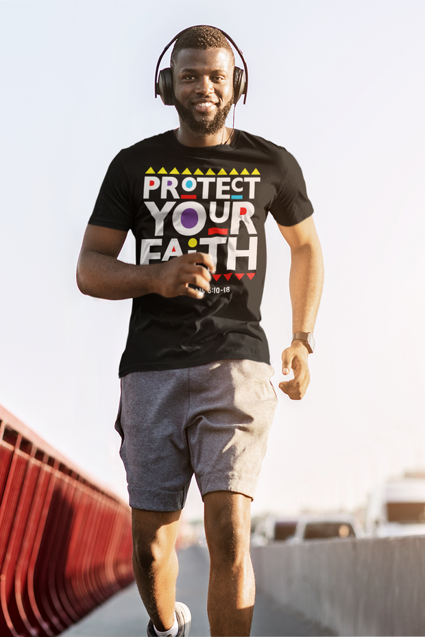 Protect Your Faith Men's Black Printed Short Sleeve T-Shirt