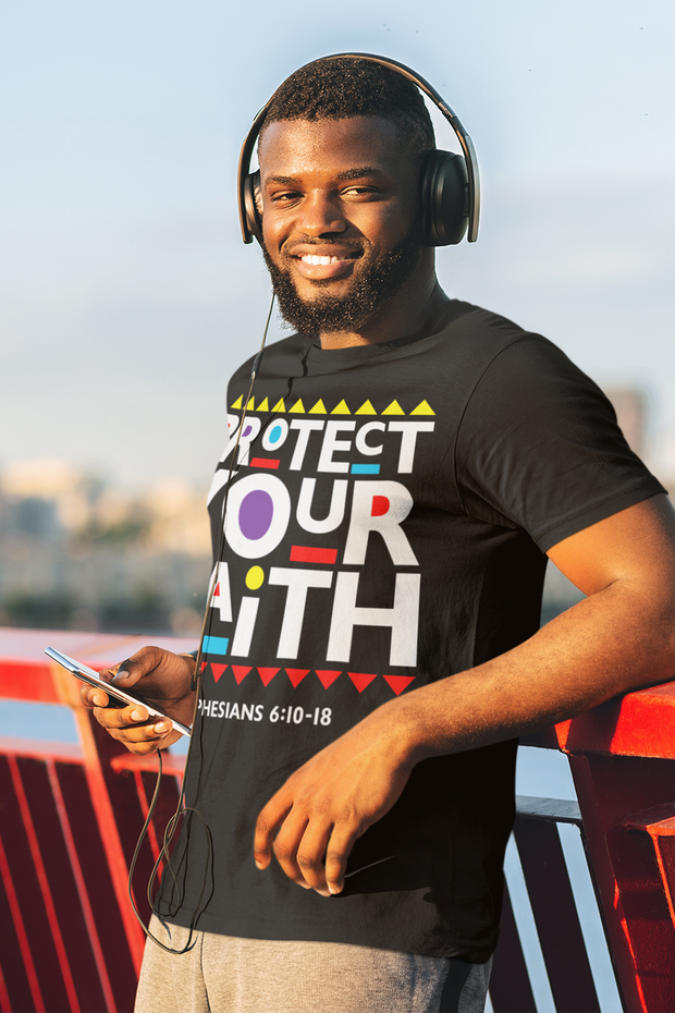 Protect Your Faith Men's Black Printed Short Sleeve T-Shirt